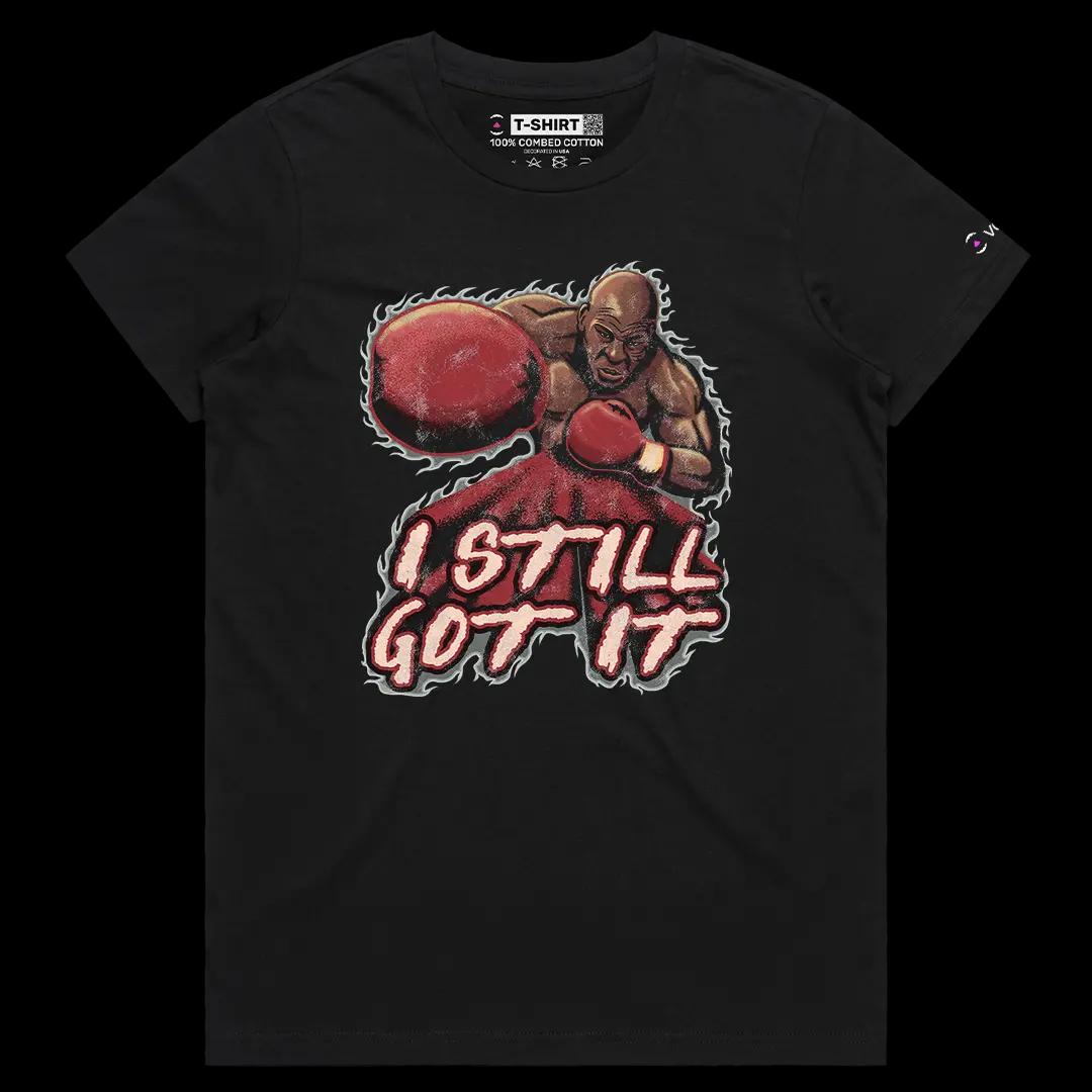 VOICEART Black Female Regular Vintage Tyson Still Got It Sports Graphic Tee for Boxing Fans Short T-Shirt for Men and Women
