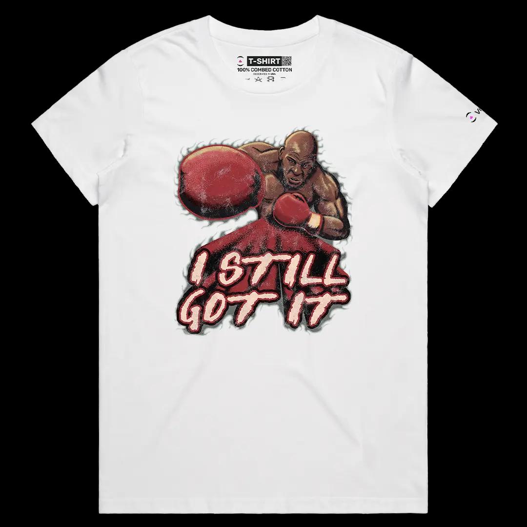 VOICEART White Female Regular Vintage Tyson Still Got It Sports Graphic Tee for Boxing Fans Short T-Shirt for Men and Women