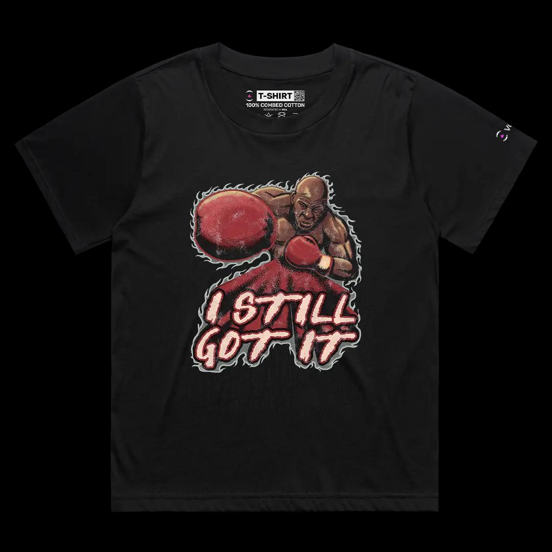 VOICEART Black Female Loose Vintage Tyson Still Got It Sports Graphic Tee for Boxing Fans Short T-Shirt for Men and Women