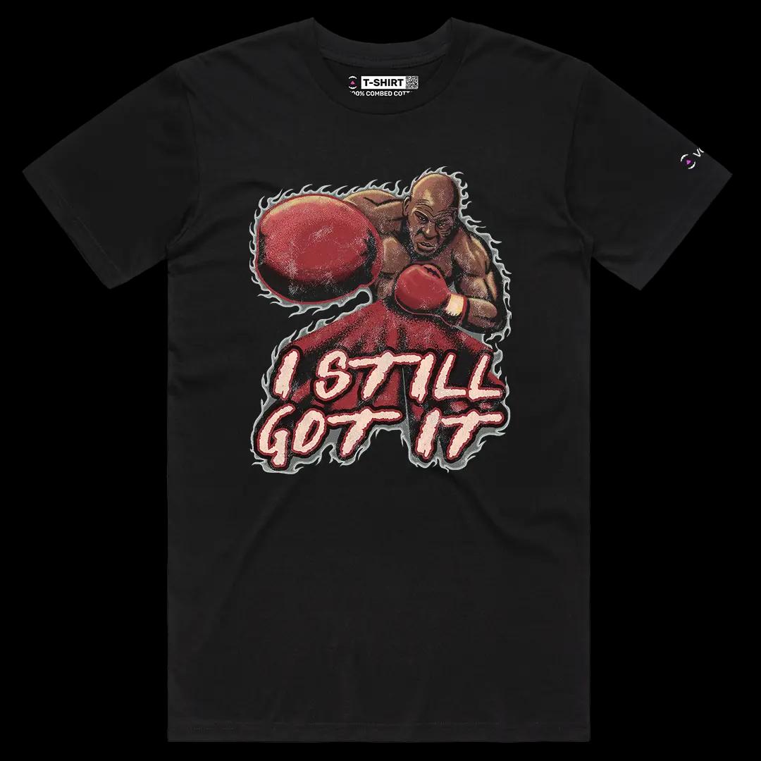 VOICEART Black Male Regular Vintage Tyson Still Got It Sports Graphic Tee for Boxing Fans Short T-Shirt for Men and Women