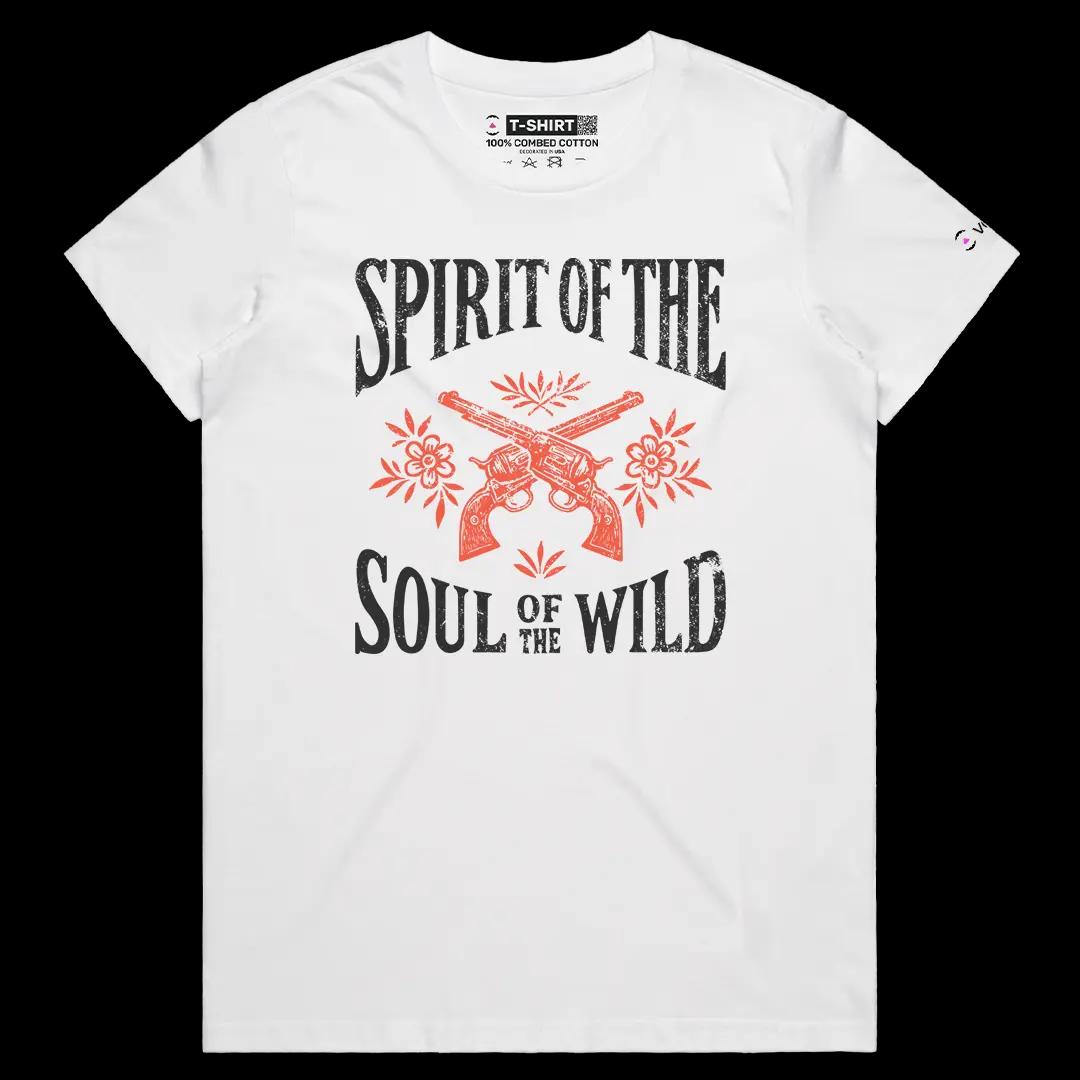 VOICEART White Female Regular Wild West Lifestyle Graphic Tee Western Short Sleeve Combed Cotton T-Shirt for Men and Women
