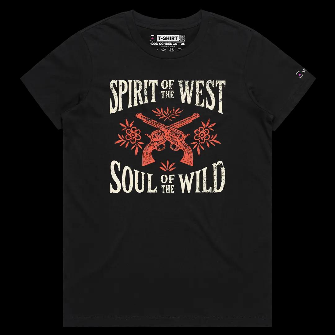 VOICEART Black Female Regular Wild West Lifestyle Graphic Tee Western Short Sleeve Combed Cotton T-Shirt for Men and Women