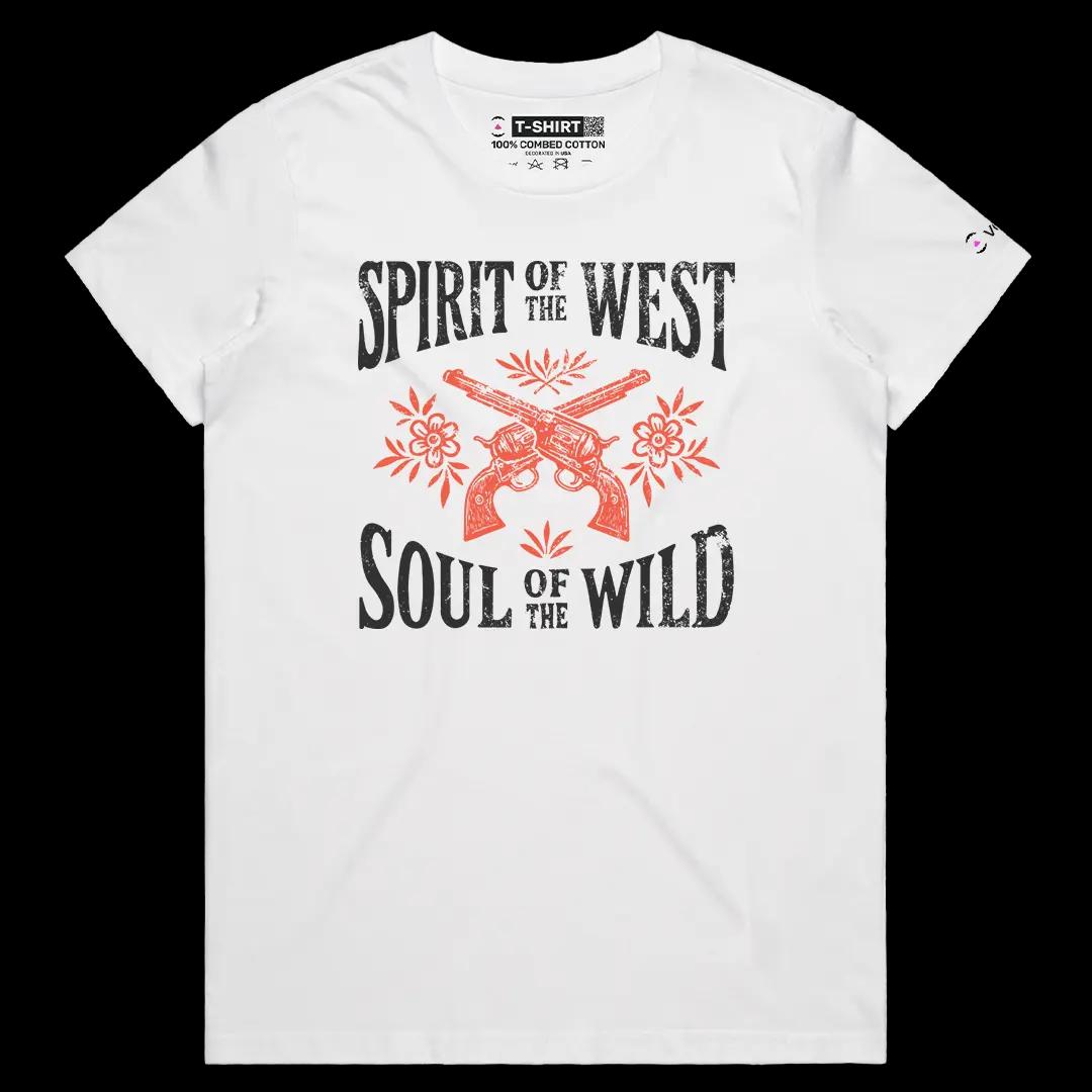 VOICEART White Female Regular Wild West Lifestyle Graphic Tee Western Short Sleeve Combed Cotton T-Shirt for Men and Women