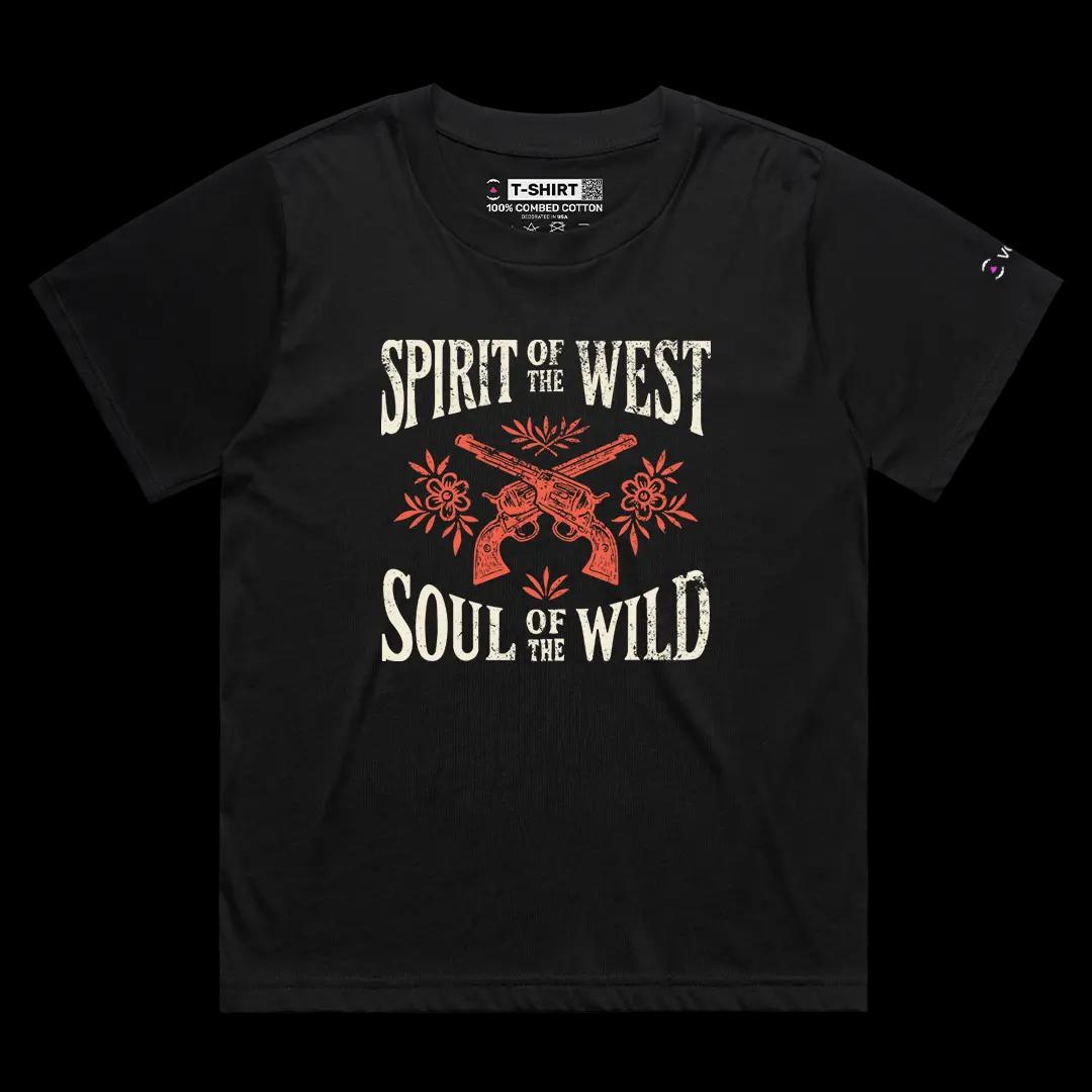 VOICEART Black Female Loose Wild West Lifestyle Graphic Tee Western Short Sleeve Combed Cotton T-Shirt for Men and Women