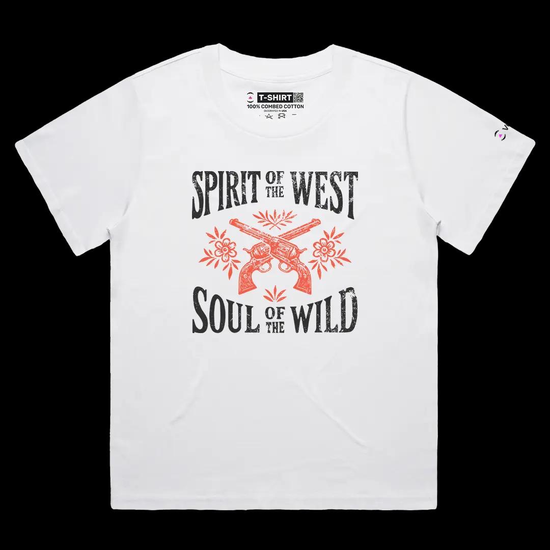VOICEART White Female Loose Wild West Lifestyle Graphic Tee Western Short Sleeve Combed Cotton T-Shirt for Men and Women