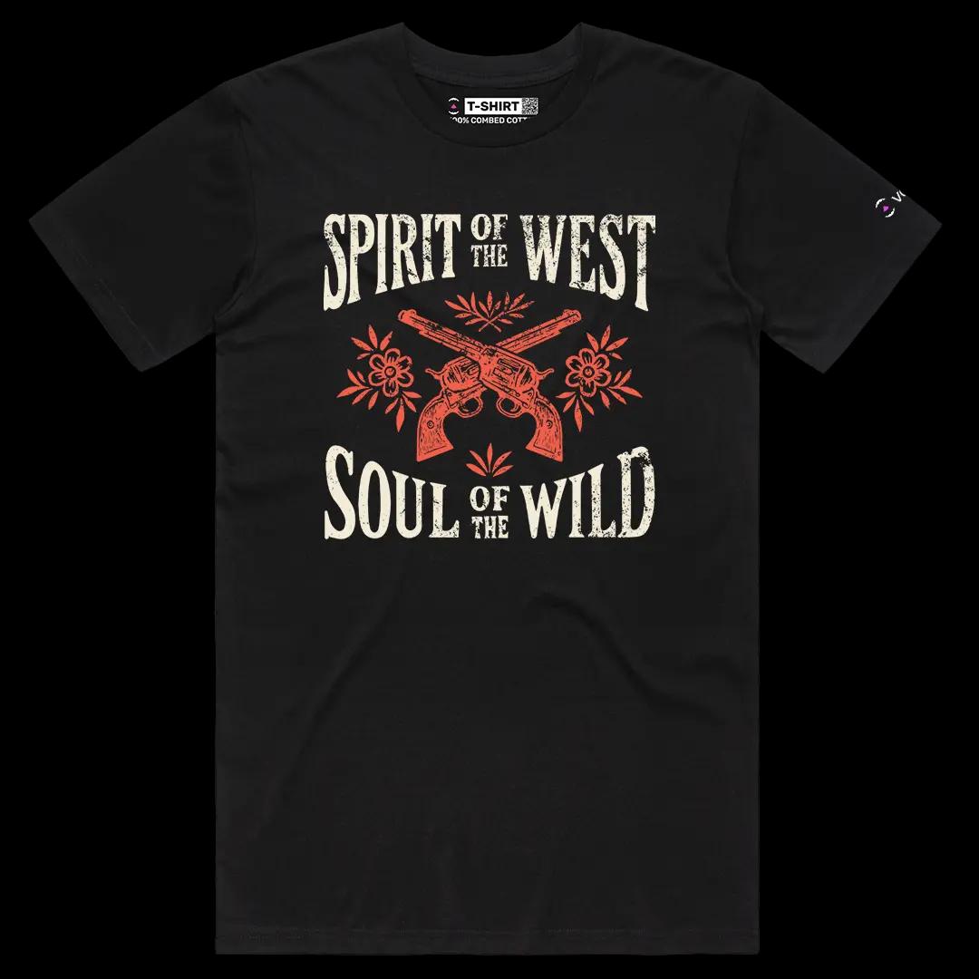 VOICEART Black Male Regular Wild West Lifestyle Graphic Tee Western Short Sleeve Combed Cotton T-Shirt for Men and Women