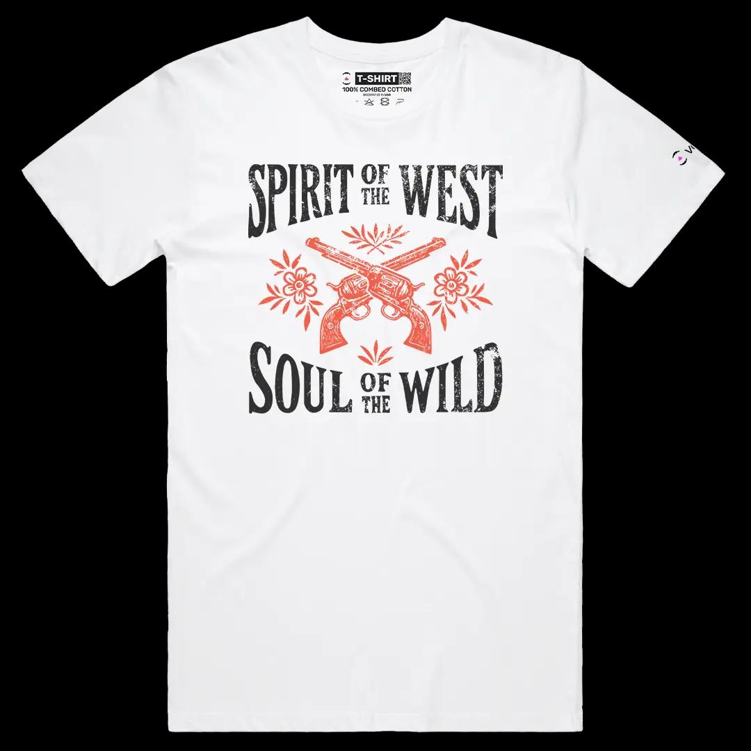 VOICEART White Male Regular Wild West Lifestyle Graphic Tee Western Short Sleeve Combed Cotton T-Shirt for Men and Women