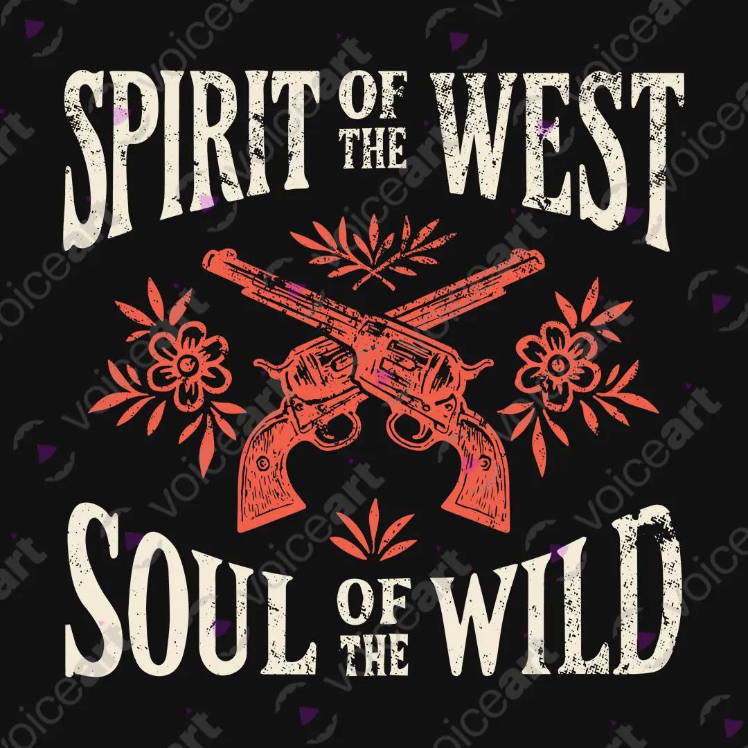 VOICEART Black Watermark Wild West Lifestyle Graphic Tee Western Short Sleeve Combed Cotton T-Shirt for Men and Women