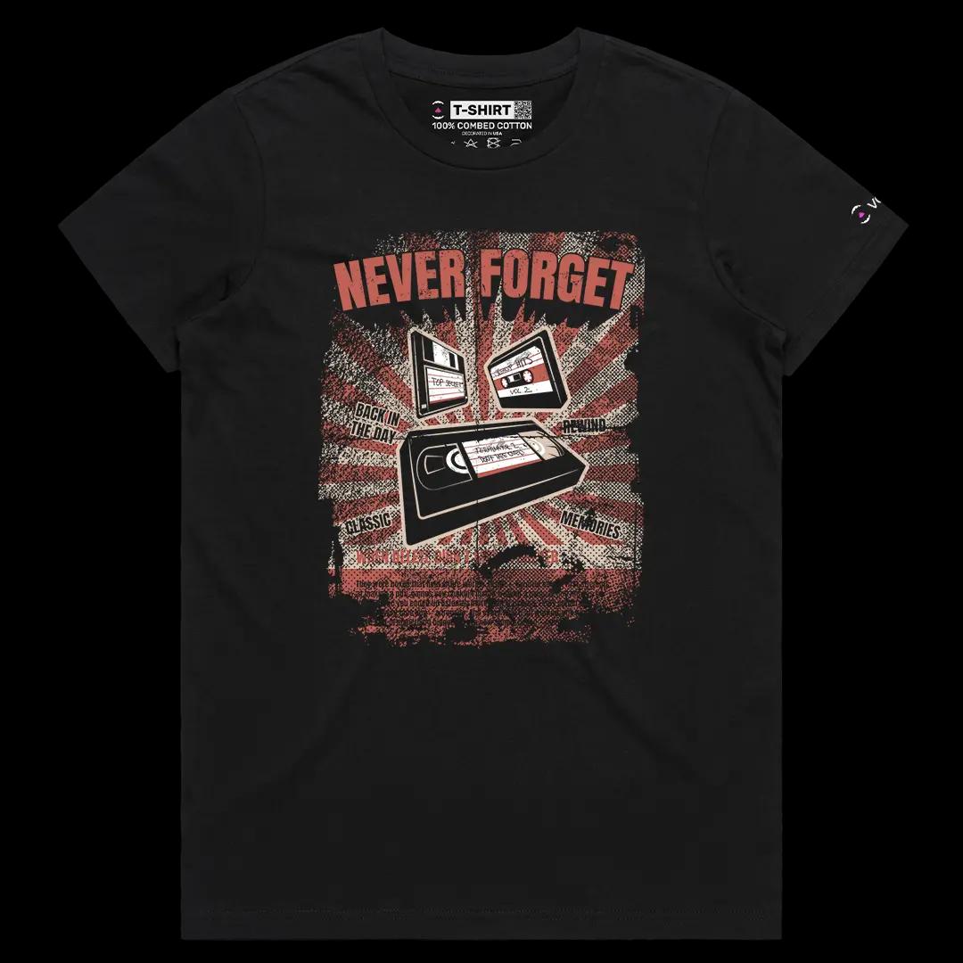 VOICEART Black Female Regular VHS Tape Floppy and Cassette Vintage Graphic Tee Short Cotton Retro T-Shirt for Men and Women