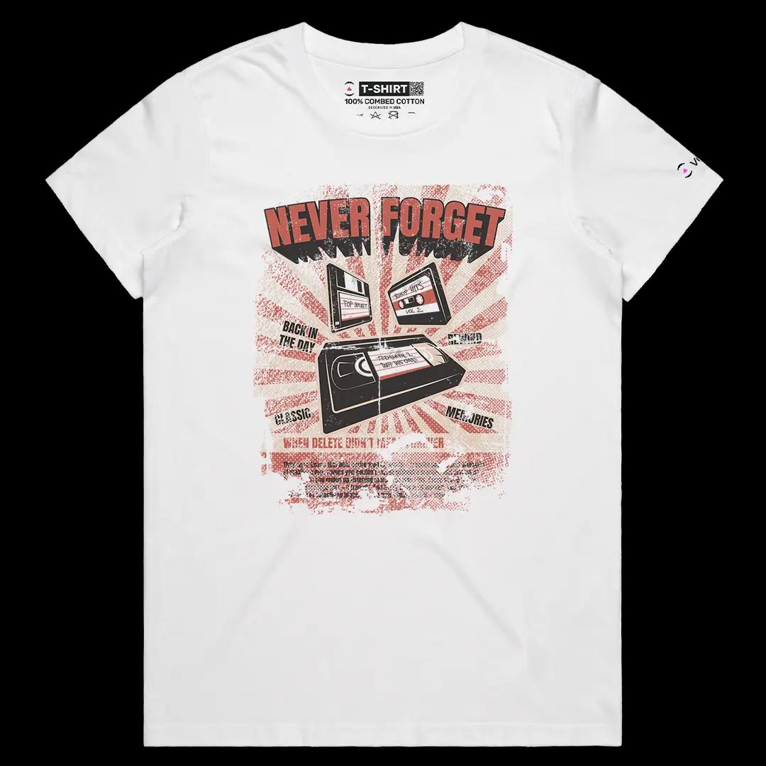 VOICEART White Female Regular VHS Tape Floppy and Cassette Vintage Graphic Tee Short Cotton Retro T-Shirt for Men and Women