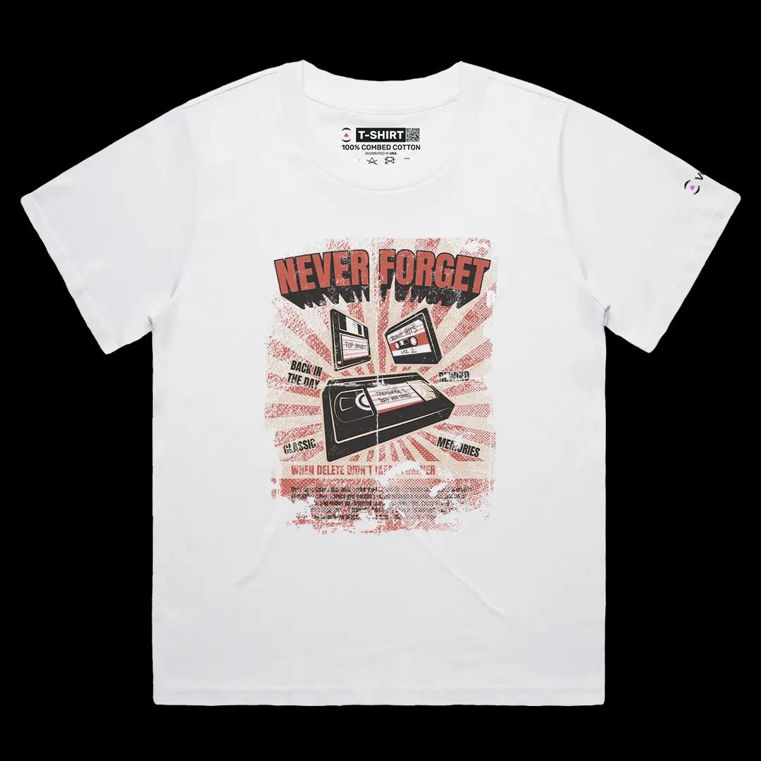 VOICEART White Female Loose VHS Tape Floppy and Cassette Vintage Graphic Tee Short Cotton Retro T-Shirt for Men and Women