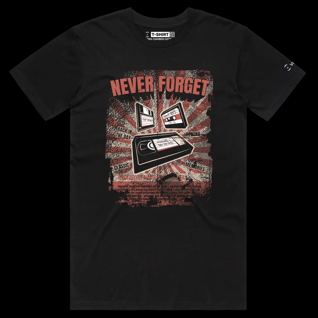 VOICEART Black Male Regular VHS Tape Floppy and Cassette Vintage Graphic Tee Short Cotton Retro T-Shirt for Men and Women
