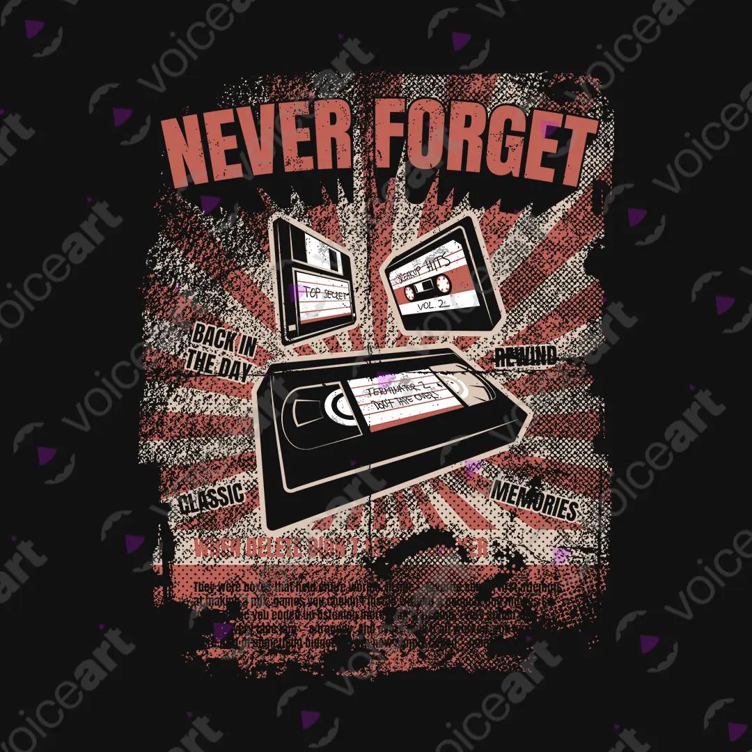 VOICEART Black Watermark VHS Tape Floppy and Cassette Vintage Graphic Tee Short Cotton Retro T-Shirt for Men and Women