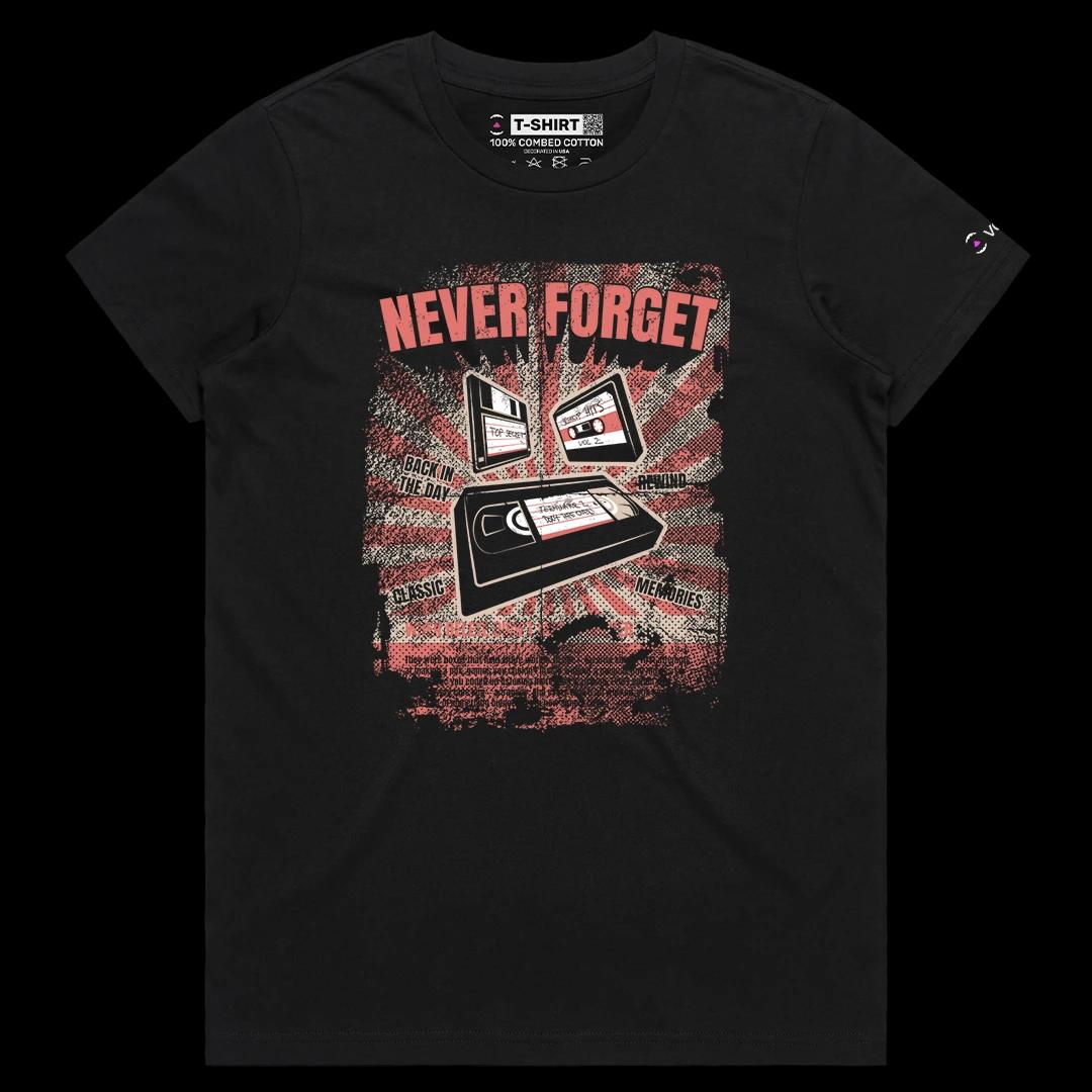 VOICEART Black Female Regular VHS Tape Floppy and Cassette Vintage Graphic Tee Short Cotton Retro T-Shirt for Men and Women