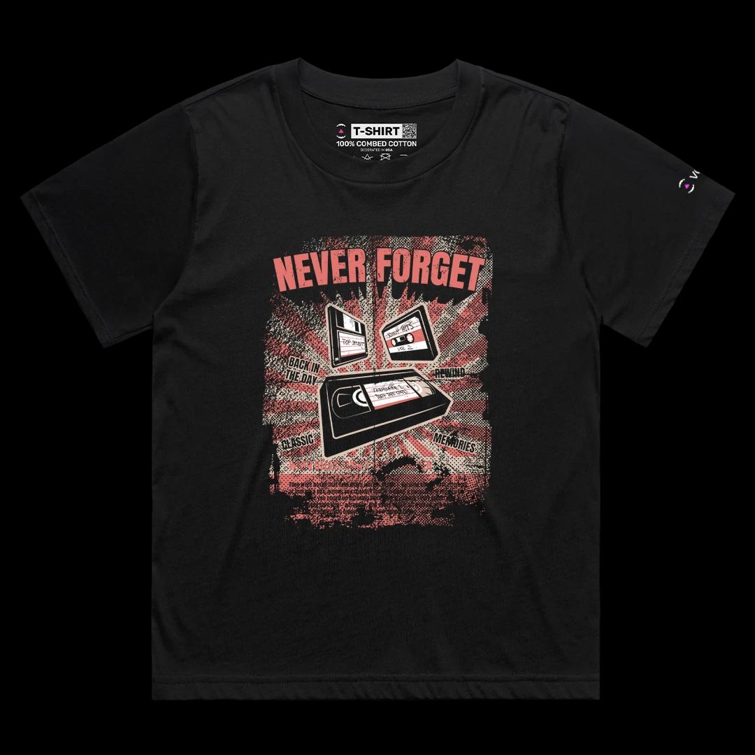 VOICEART Black Female Loose VHS Tape Floppy and Cassette Vintage Graphic Tee Short Cotton Retro T-Shirt for Men and Women
