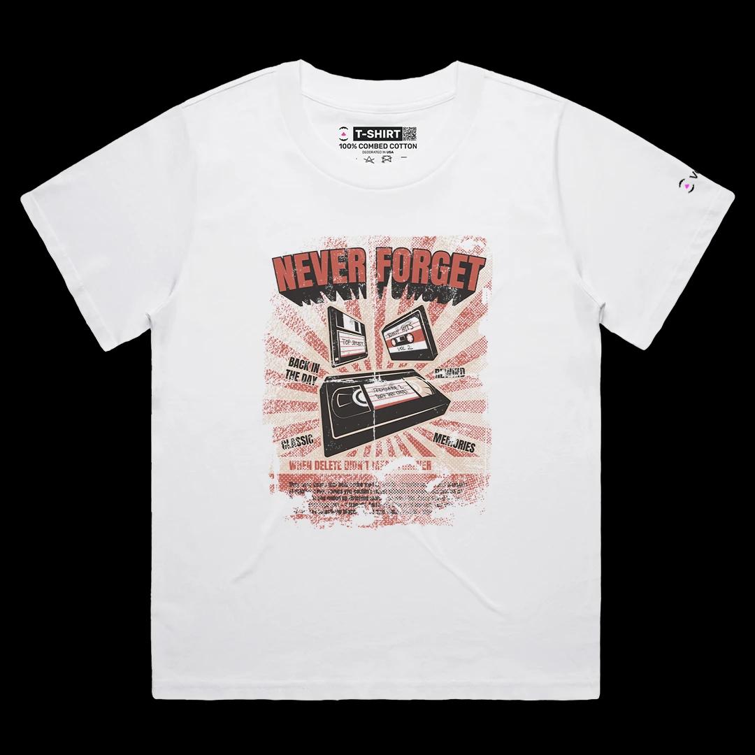 VOICEART White Female Loose VHS Tape Floppy and Cassette Vintage Graphic Tee Short Cotton Retro T-Shirt for Men and Women