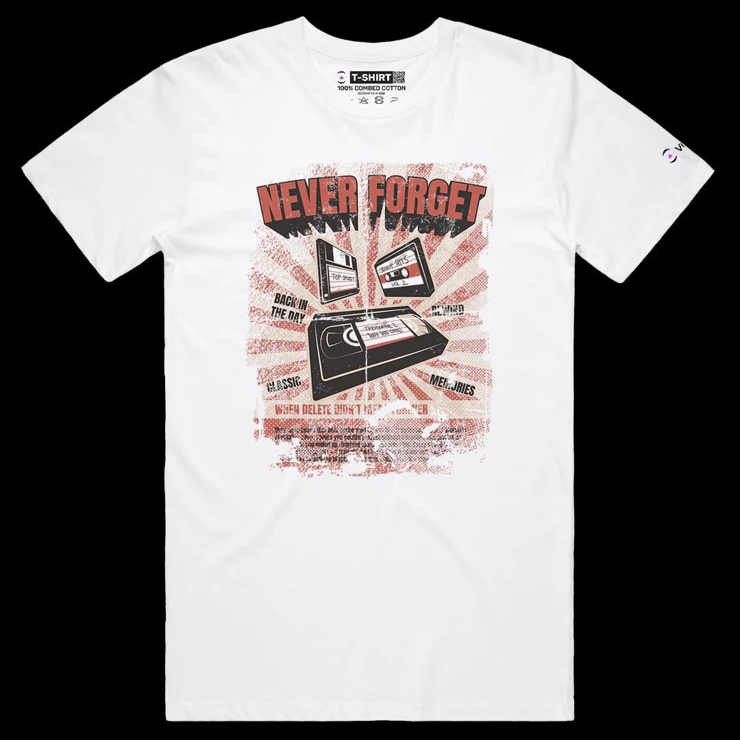 VOICEART White Male Regular VHS Tape Floppy and Cassette Vintage Graphic Tee Short Cotton Retro T-Shirt for Men and Women