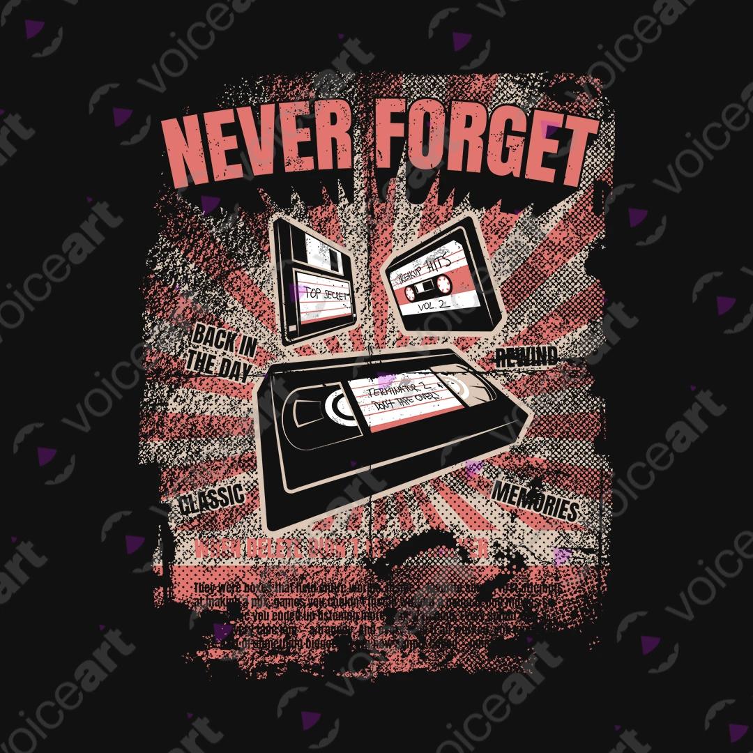 VOICEART Black Watermark VHS Tape Floppy and Cassette Vintage Graphic Tee Short Cotton Retro T-Shirt for Men and Women