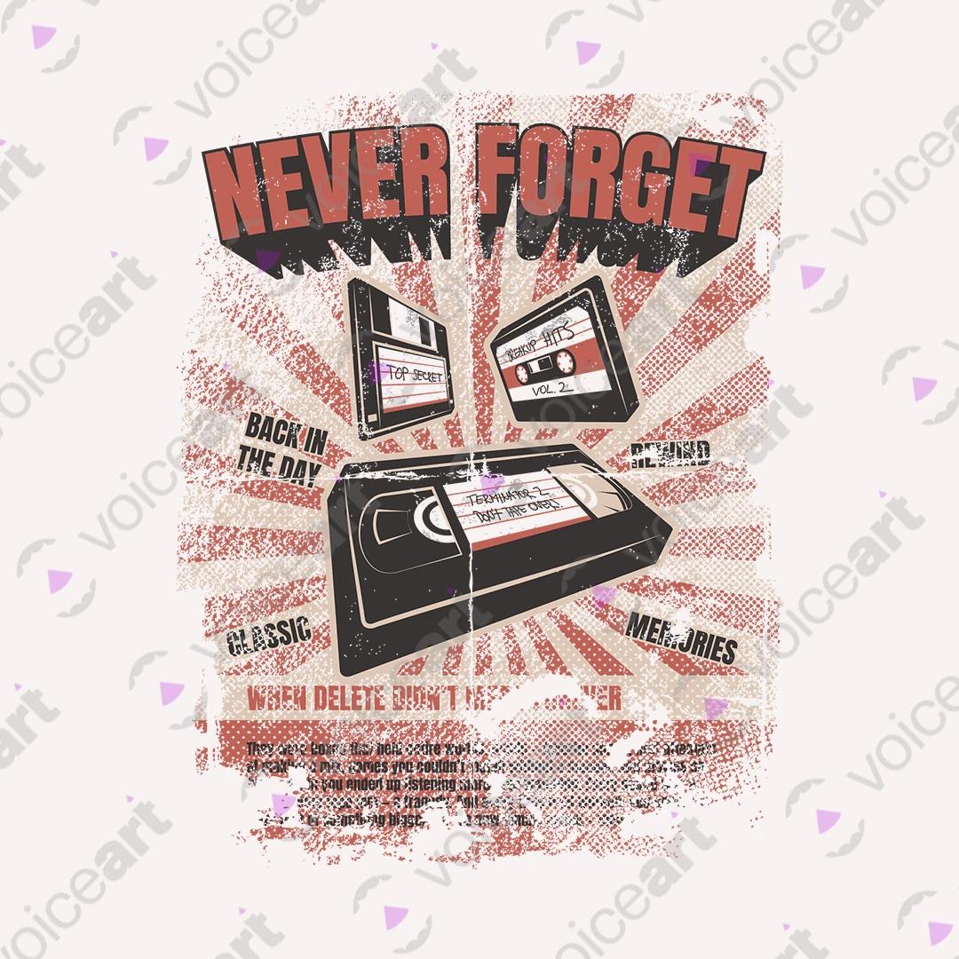 VOICEART White Watermark VHS Tape Floppy and Cassette Vintage Graphic Tee Short Cotton Retro T-Shirt for Men and Women