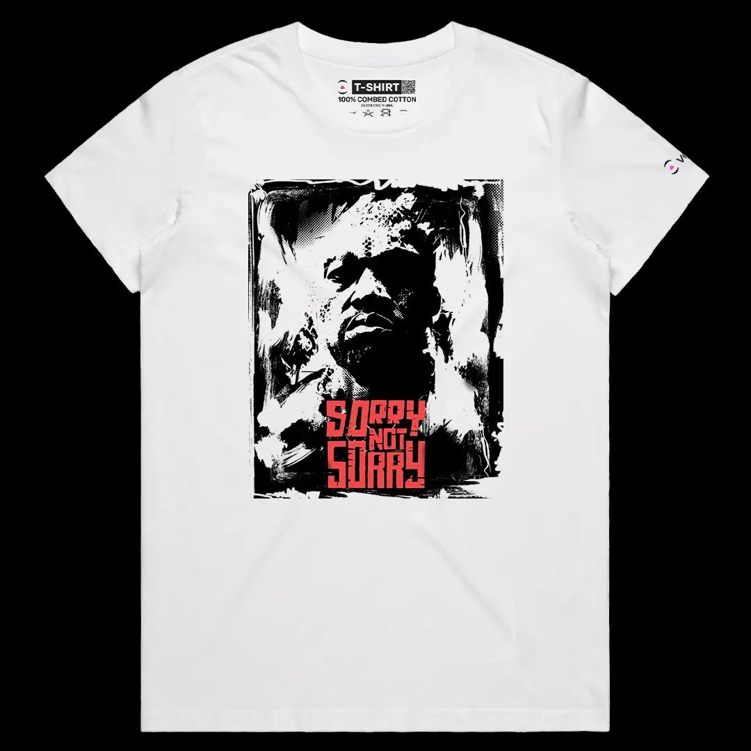 VOICEART White Female Regular Kanye Sorry Not Sorry Quote Graphic Tee for Rap Fans Short Cotton T-Shirt for Men and Women