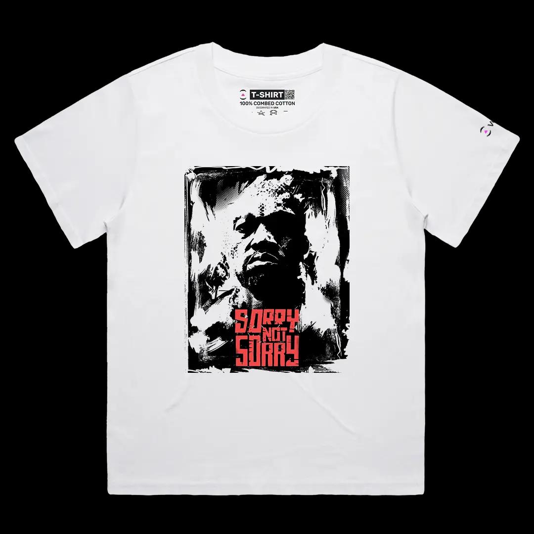 VOICEART White Female Loose Kanye Sorry Not Sorry Quote Graphic Tee for Rap Fans Short Cotton T-Shirt for Men and Women