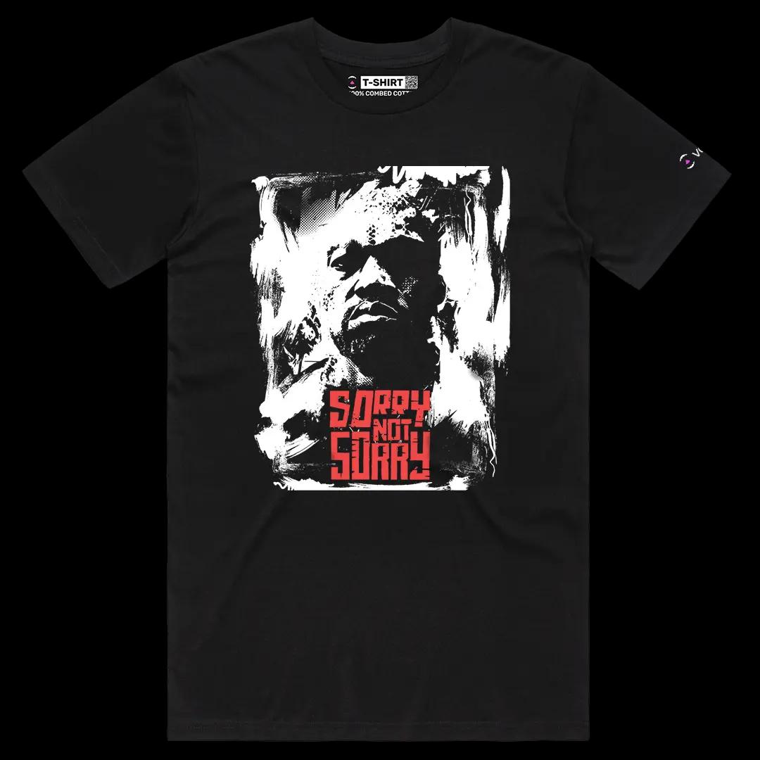 VOICEART Black Male Regular Kanye Sorry Not Sorry Quote Graphic Tee for Rap Fans Short Cotton T-Shirt for Men and Women
