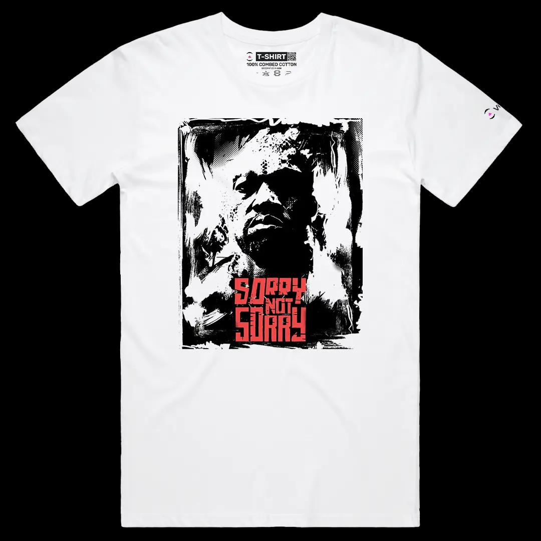 VOICEART White Male Regular Kanye Sorry Not Sorry Quote Graphic Tee for Rap Fans Short Cotton T-Shirt for Men and Women