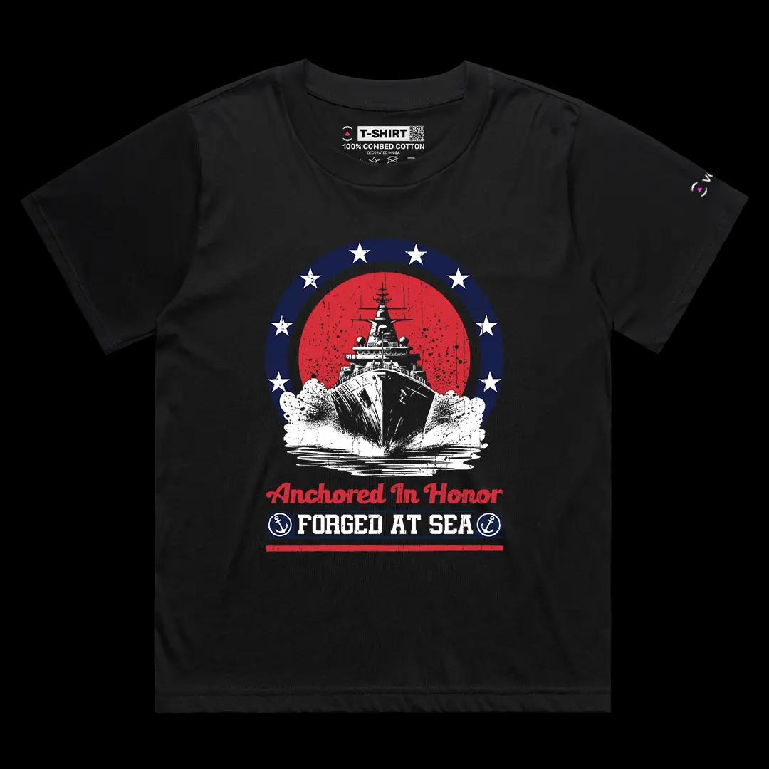 VOICEART White Female Loose Forged at Sea Patriotic Graphic Tee for USA Holidays Short Sleeve T-Shirt for Men and Women
