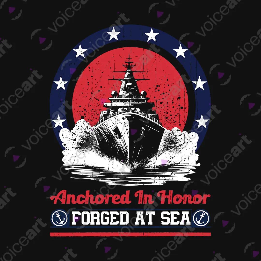 VOICEART Black Watermark Forged at Sea Patriotic Graphic Tee for USA Holidays Short Sleeve T-Shirt for Men and Women