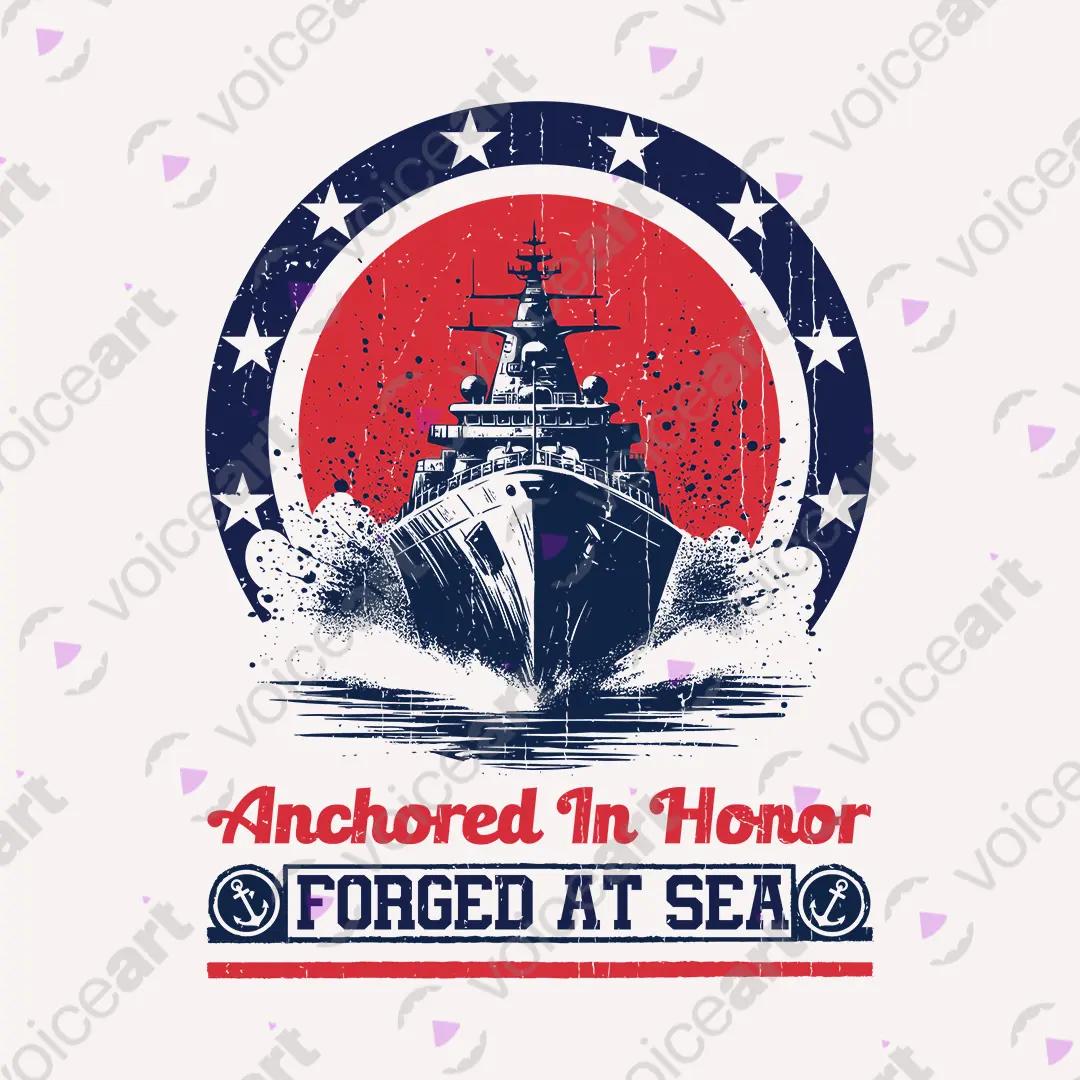 VOICEART White Watermark Forged at Sea Patriotic Graphic Tee for USA Holidays Short Sleeve T-Shirt for Men and Women