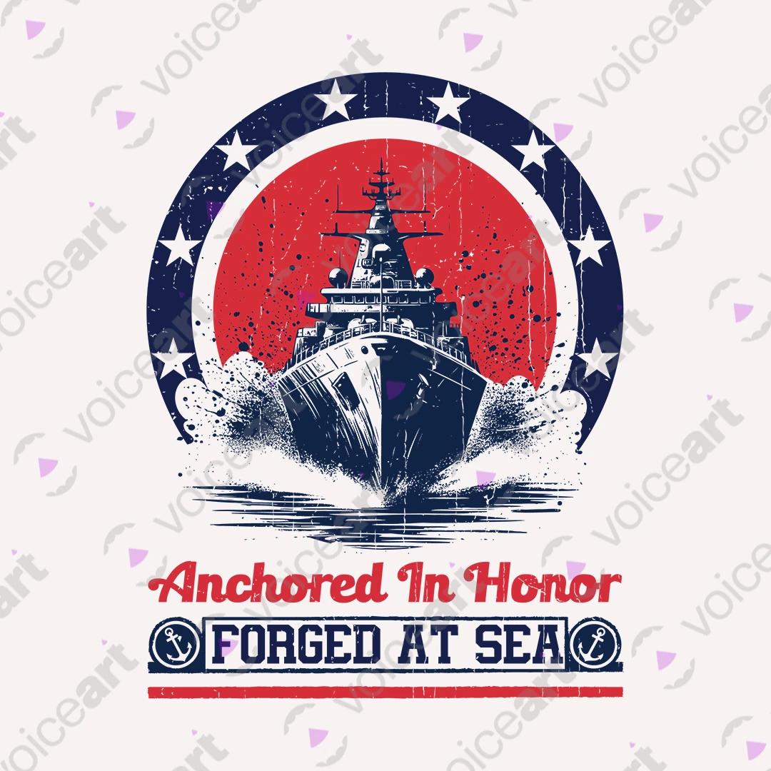 VOICEART White Watermark Forged at Sea Patriotic Graphic Tee for USA Holidays Short Sleeve T-Shirt for Men and Women