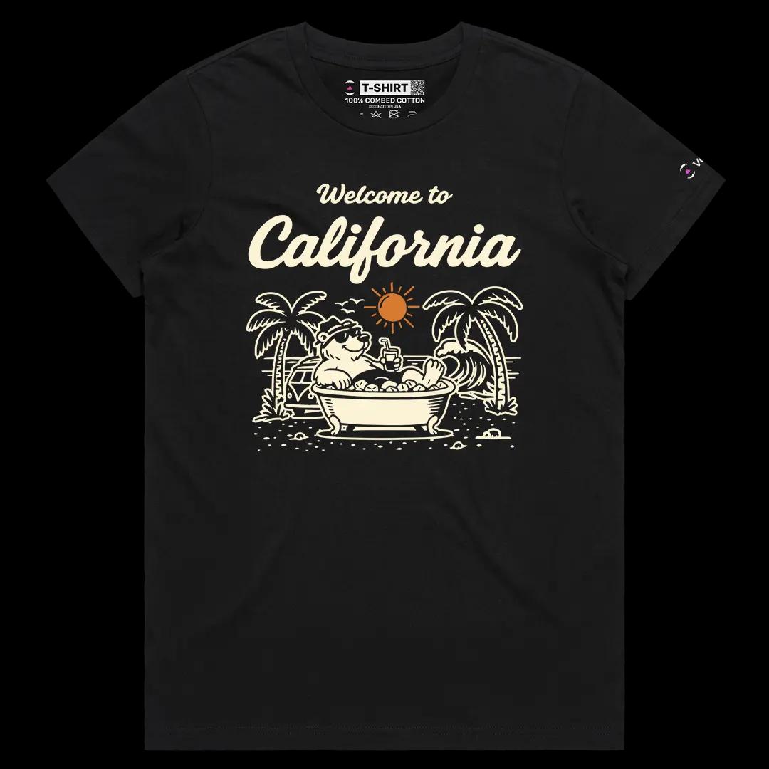 VOICEART Black Male Regular Welcome to California Graphic Tee Sun Soaking Relaxing Bear Short Sleeve Cotton T-Shirt