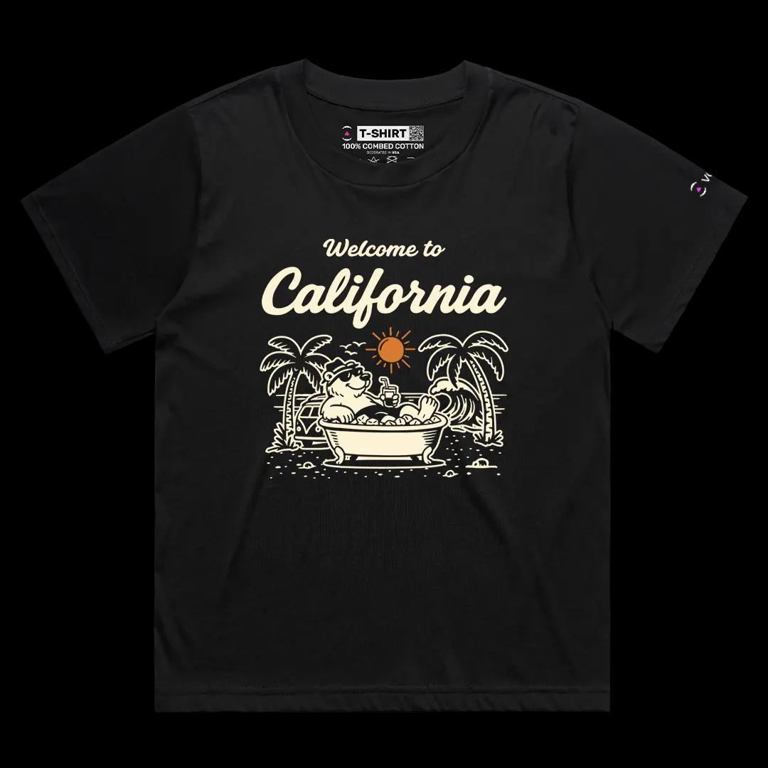 VOICEART Black Female Loose Welcome to California Graphic Tee Sun Soaking Relaxing Bear Short Sleeve Cotton T-Shirt