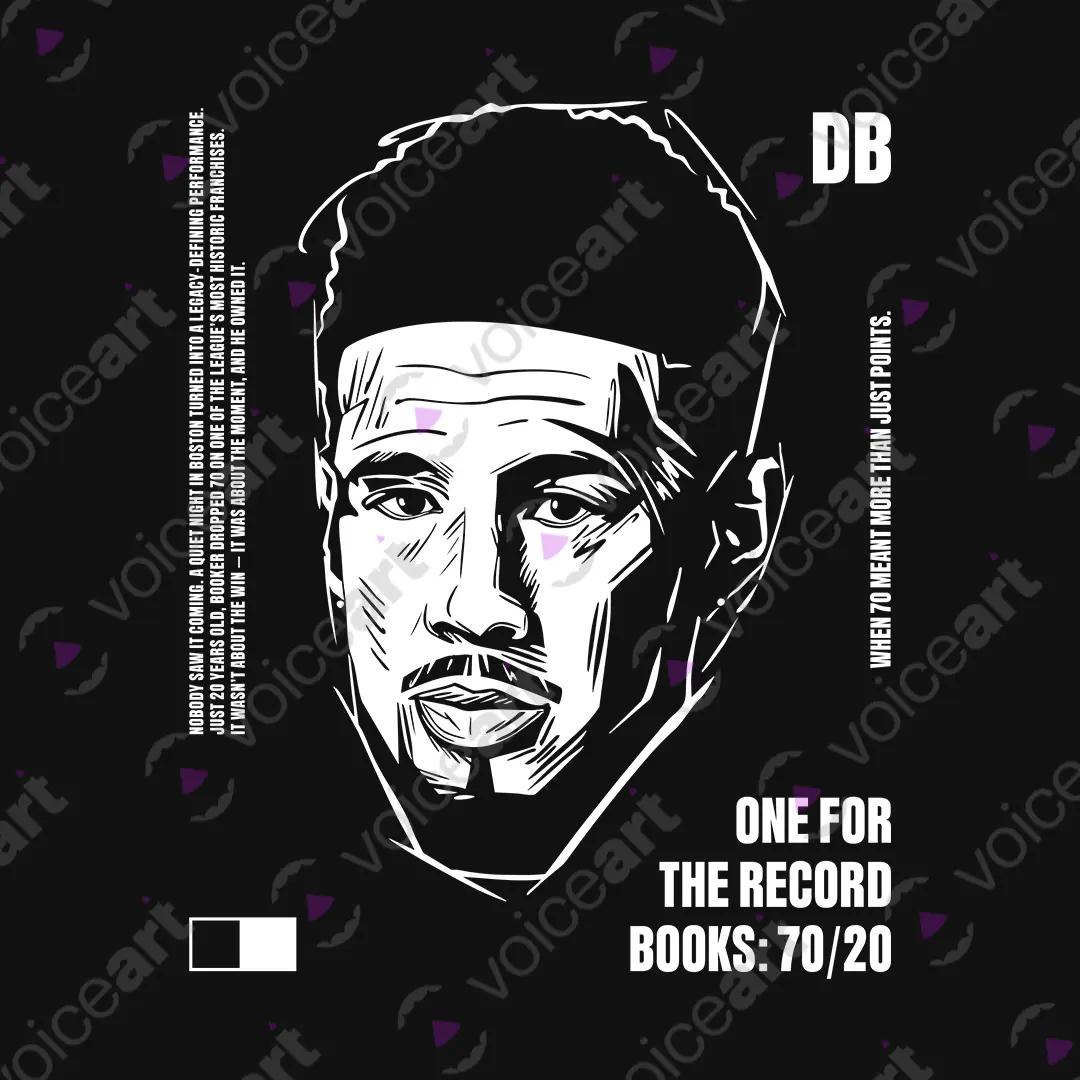 VOICEART Black Watermark Booker 70 Sports Graphic Tee for PHX Basketball Fans Short Sleeve Cotton T-Shirt Men and Women