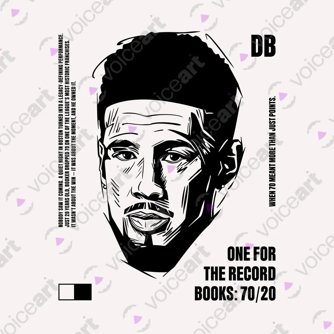VOICEART White Watermark Booker 70 Sports Graphic Tee for PHX Basketball Fans Short Sleeve Cotton T-Shirt Men and Women
