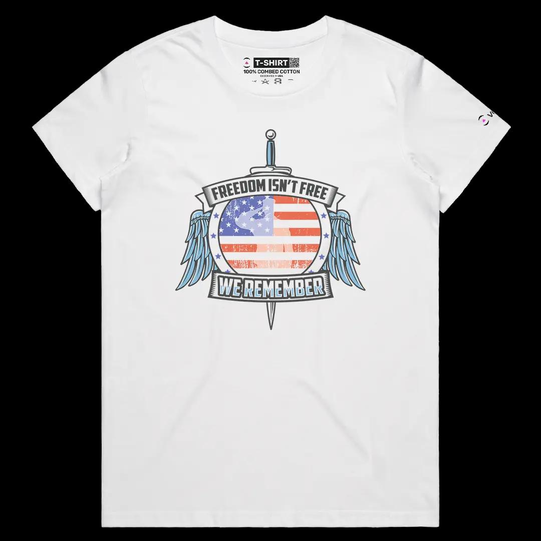 VOICEART White Female Regular Freedom Is Not Free Patriotic Graphic Tee for US Holidays Short Sleeve Shirt for Men and Women