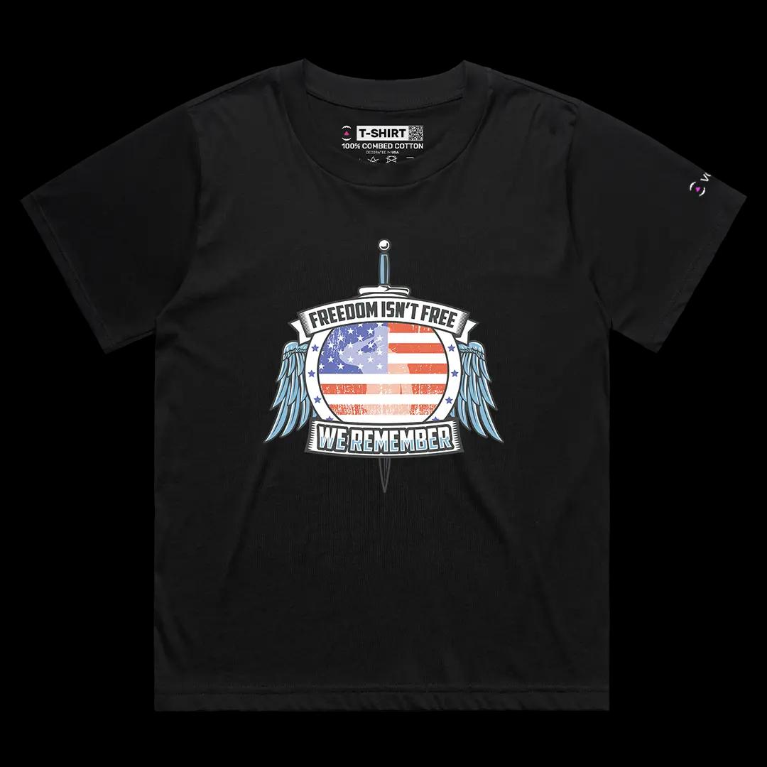 VOICEART Black Female Loose Freedom Is Not Free Patriotic Graphic Tee for US Holidays Short Sleeve Shirt for Men and Women