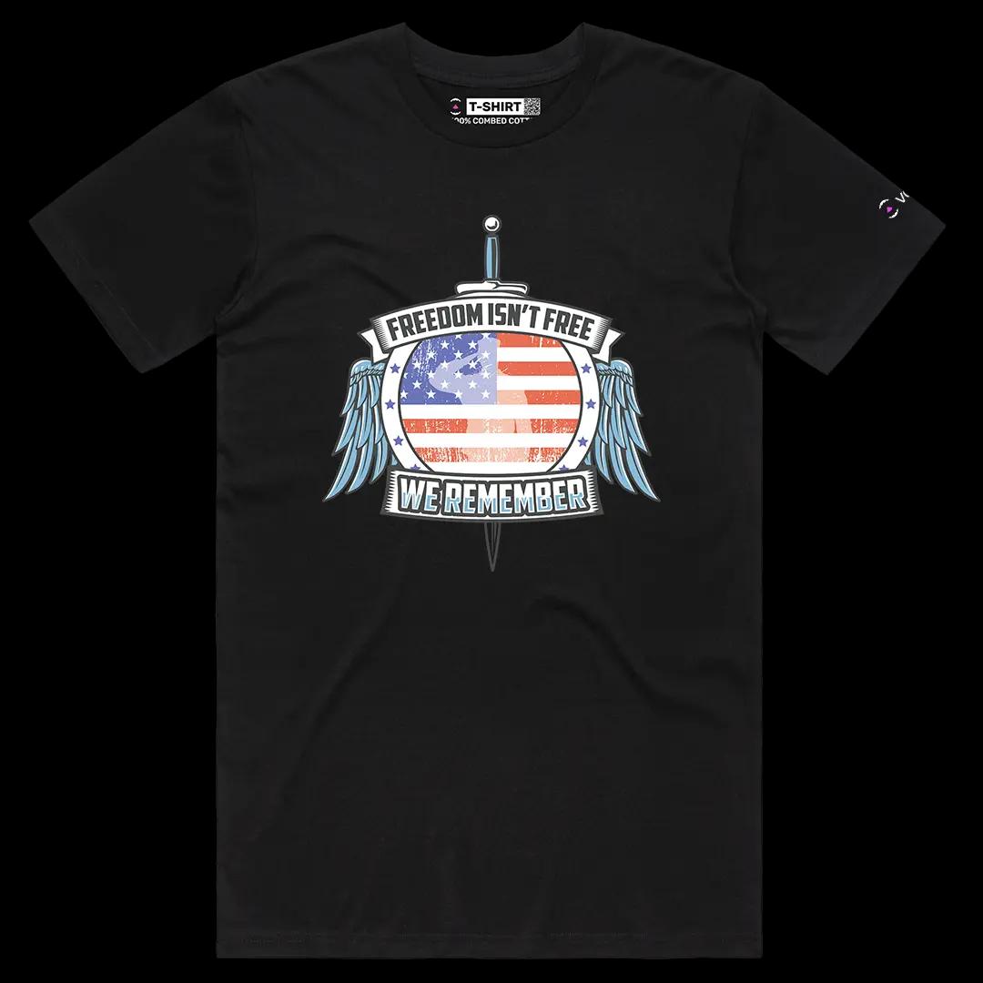 VOICEART Black Male Regular Freedom Is Not Free Patriotic Graphic Tee for US Holidays Short Sleeve Shirt for Men and Women