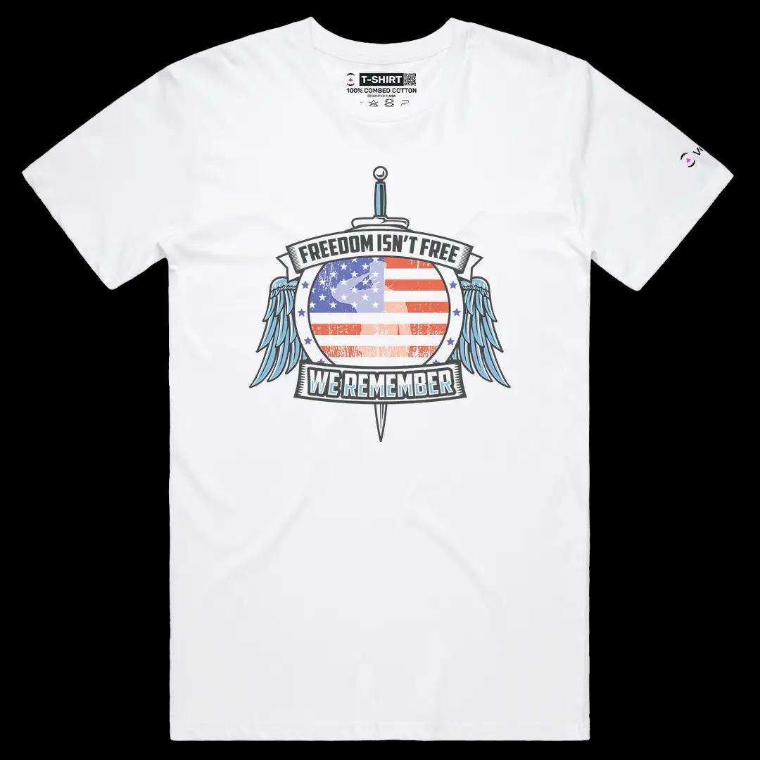 VOICEART White Male Regular Freedom Is Not Free Patriotic Graphic Tee for US Holidays Short Sleeve Shirt for Men and Women