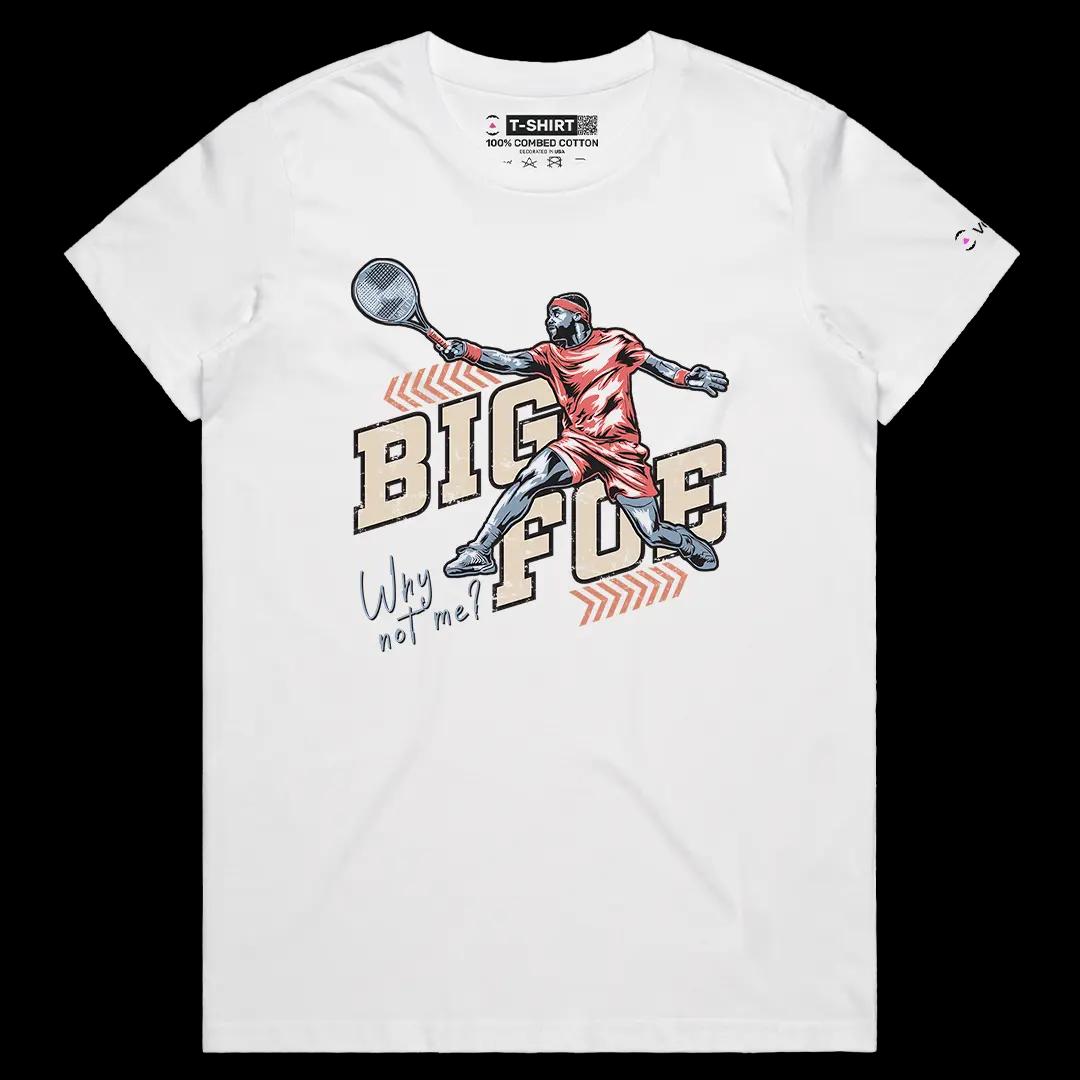 VOICEART White Female Regular Tiafoe The Big Foe Sports Graphic Tee for Tennis Fans Short Sleeve T-Shirt for Men and Women
