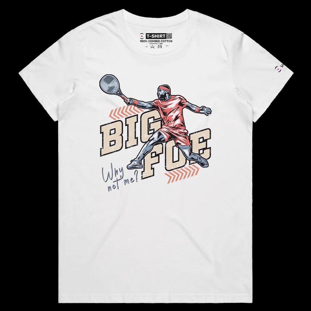 VOICEART White Female Regular Tiafoe The Big Foe Sports Graphic Tee for Tennis Fans Short Sleeve T-Shirt for Men and Women
