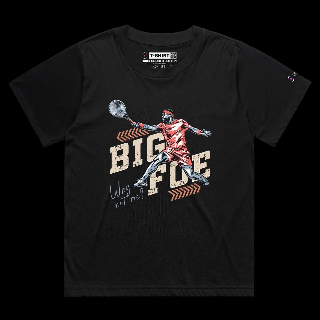 VOICEART Black Female Loose Tiafoe The Big Foe Sports Graphic Tee for Tennis Fans Short Sleeve T-Shirt for Men and Women