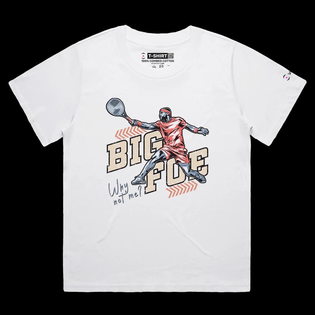 VOICEART White Female Loose Tiafoe The Big Foe Sports Graphic Tee for Tennis Fans Short Sleeve T-Shirt for Men and Women