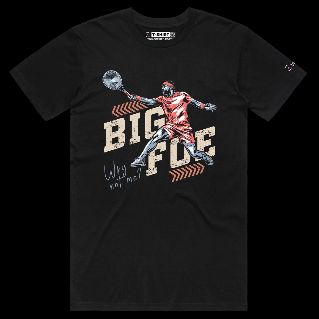 VOICEART Black Male Regular Tiafoe The Big Foe Sports Graphic Tee for Tennis Fans Short Sleeve T-Shirt for Men and Women