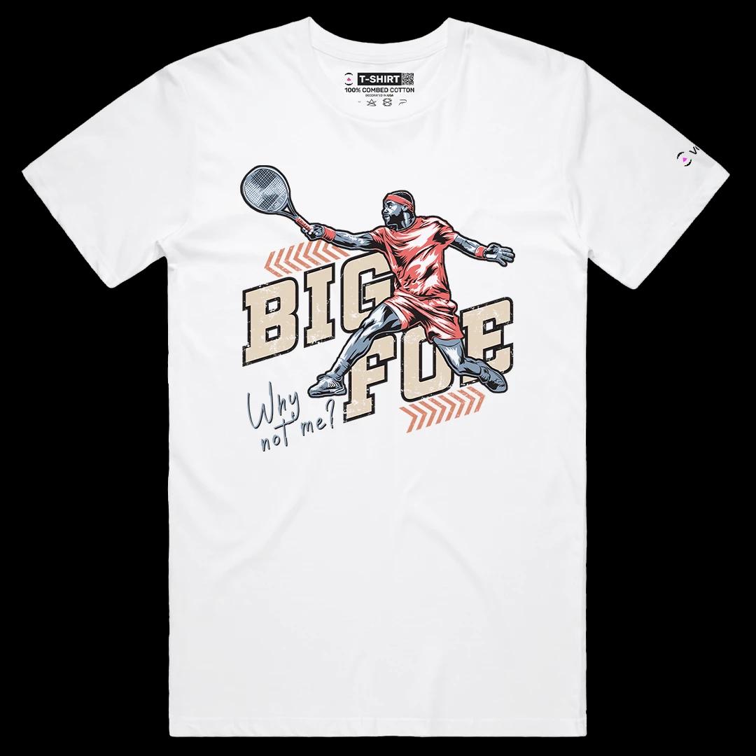 VOICEART White Male Regular Tiafoe The Big Foe Sports Graphic Tee for Tennis Fans Short Sleeve T-Shirt for Men and Women