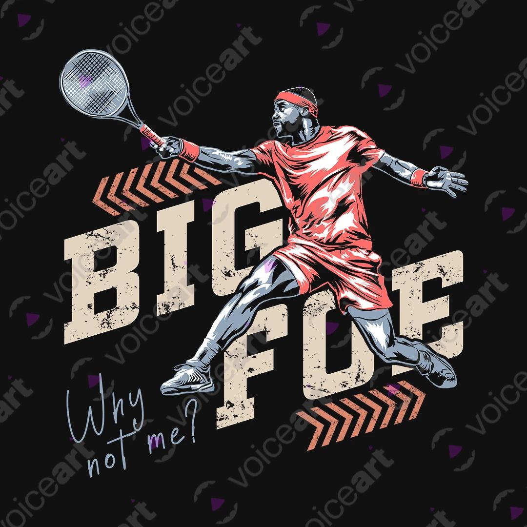 VOICEART Black Watermark Tiafoe The Big Foe Sports Graphic Tee for Tennis Fans Short Sleeve T-Shirt for Men and Women