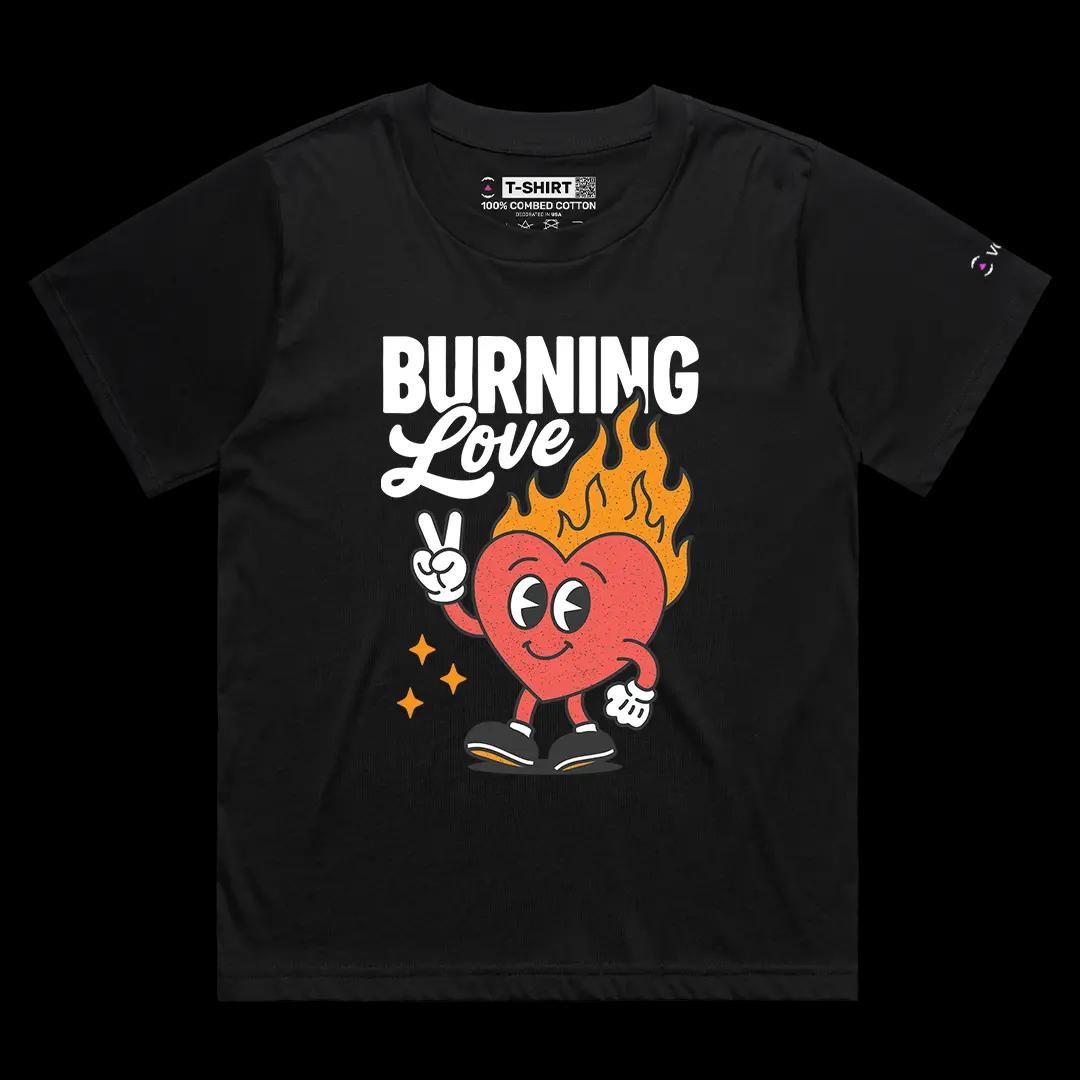 VOICEART Black Female Loose Vintage Burning Love Retro Graphic Tee for Couples Short Sleeve Cotton Shirt for Men and Women
