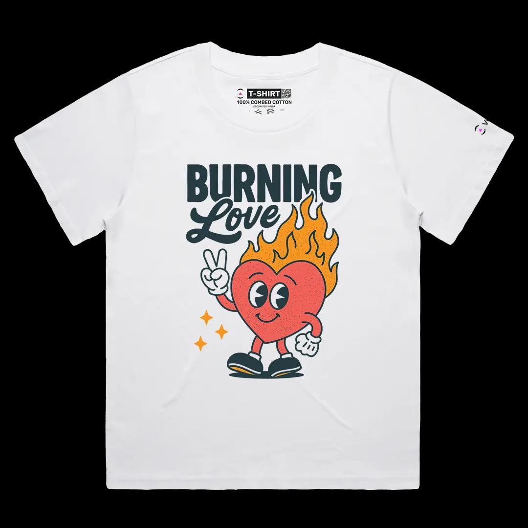 VOICEART White Female Loose Vintage Burning Love Retro Graphic Tee for Couples Short Sleeve Cotton Shirt for Men and Women