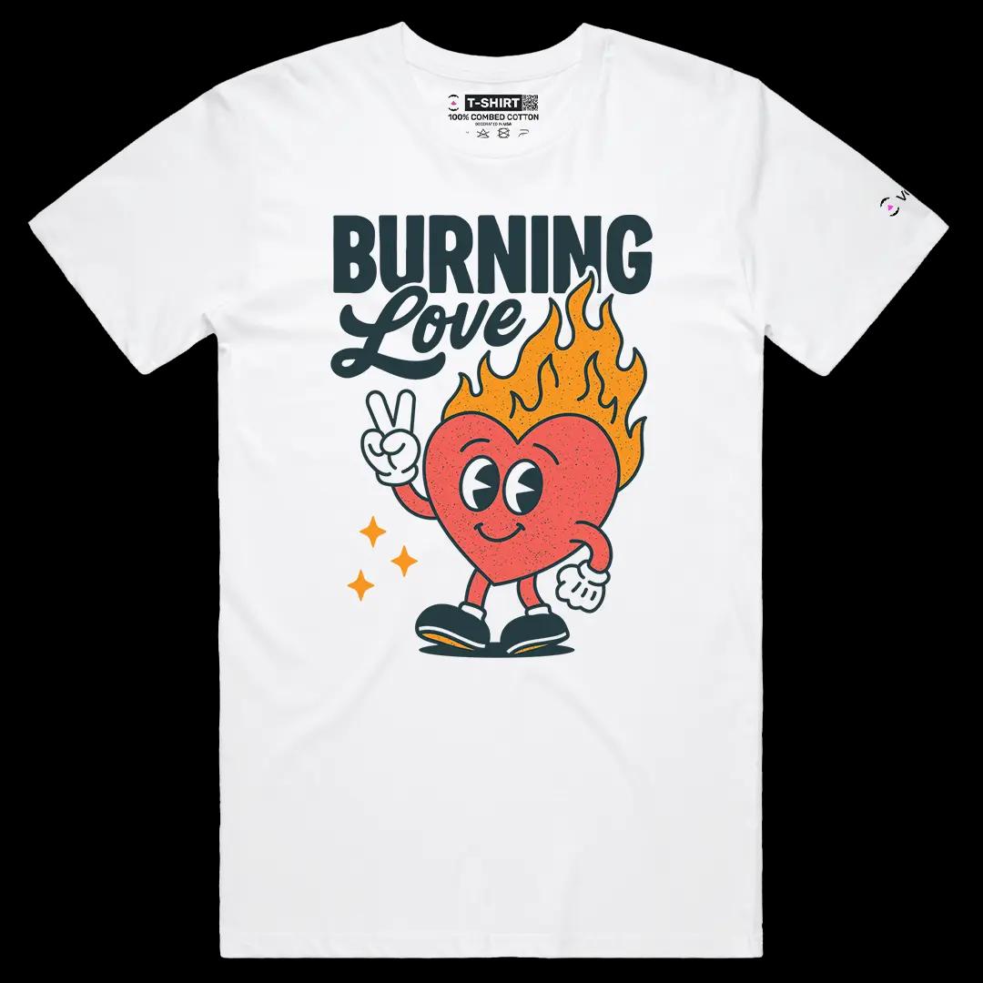 VOICEART White Male Regular Vintage Burning Love Retro Graphic Tee for Couples Short Sleeve Cotton Shirt for Men and Women