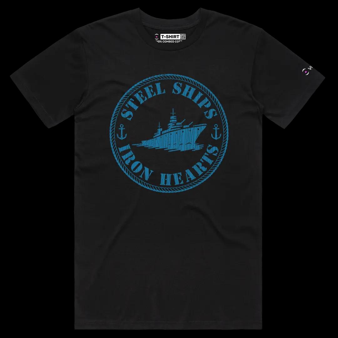 VOICEART Black Male Regular Steel Ships Patriotic Graphic Tee for USA Holidays Short Sleeve Cotton Shirt for Men and Women
